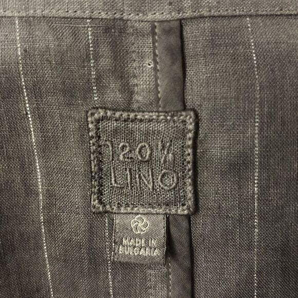 120% lino Striped Gray open front linen Cardigan, L - Picture 10 of 12